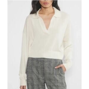 Aritzia Wilfred Clara Sweater 100% merino Wool Polo Sweater Ivory Size XS 2798